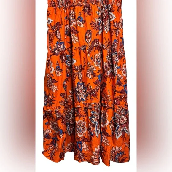 RHODE x Target Leafy Floral Print Tiered Midi Dress Orange Womens  XXL - Picture 10 of 11